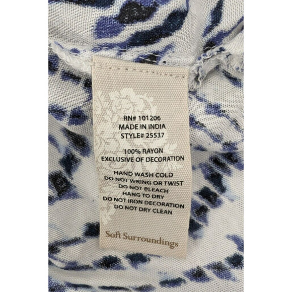 Soft Surroundings XL Blue White Tie Dye Beaded Laced Tie Rayon Tunic - Picture 8 of 10